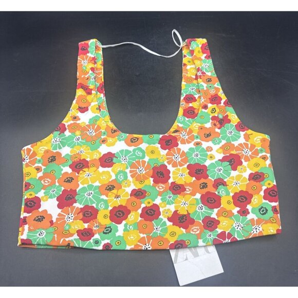 Zara Tops - ZARA Women’s Colorful Retro Floral Cropped Top Bralette Sports Bra Sz L NEW